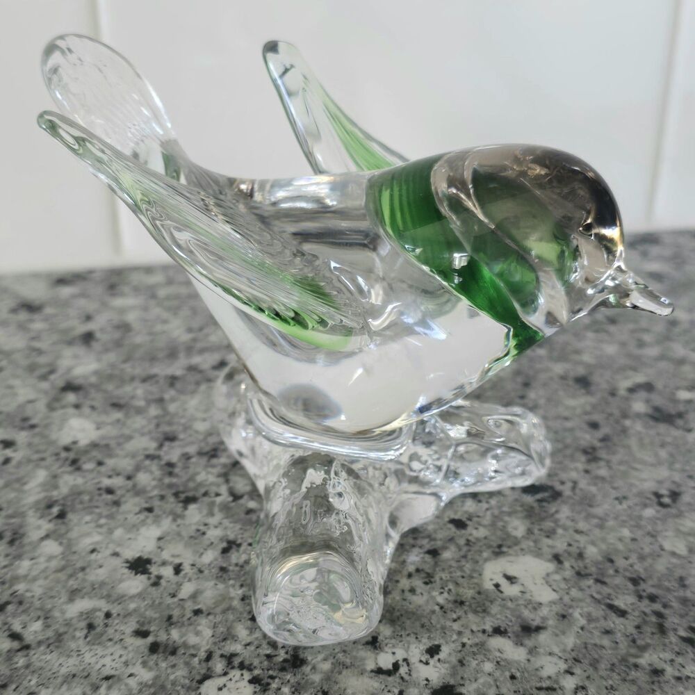 Arte Murano ICET Hand Blown Clear With Green Bird On Branch Figurine Venezuela‎ - Picture 3 of 8